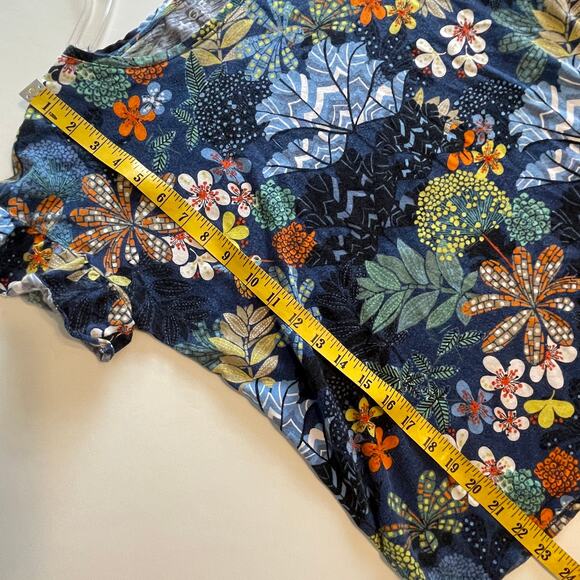 LOFT Floral Hummingbird Tee Womens Medium Navy Colorful Casual Cotton Knit Top - Picture 8 of 8